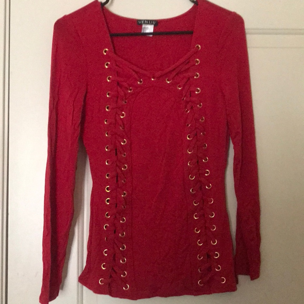 Red lace up long sleeve